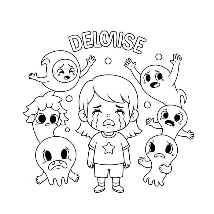 Crying Child Surrounded by Death in Cartoon Drawing Crying Child Surrounded by Death in Cartoon Drawing