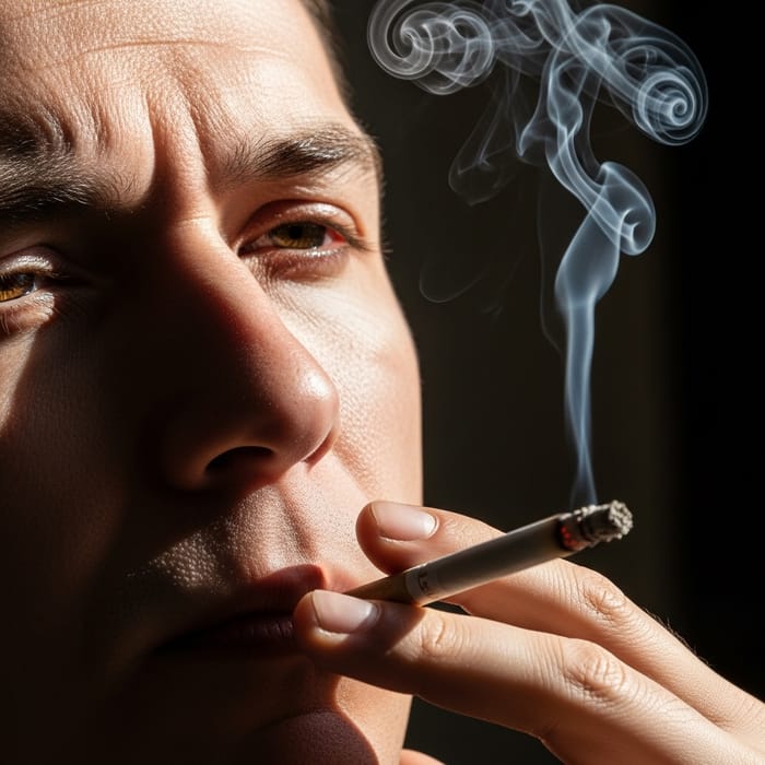 Close-Up of Person Smoking: Realistic Facial Features Close-Up of Person Smoking: Realistic Facial Features