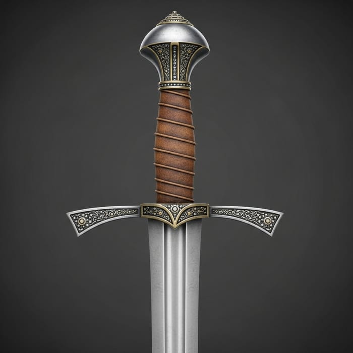 Intricate Medieval Sword - Detailed Design with Polished Steel Blade Intricate Medieval Sword - Detailed Design with Polished Steel Blade
