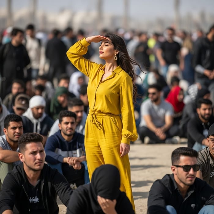 Middle-Eastern Woman Standing Out of the Crowd