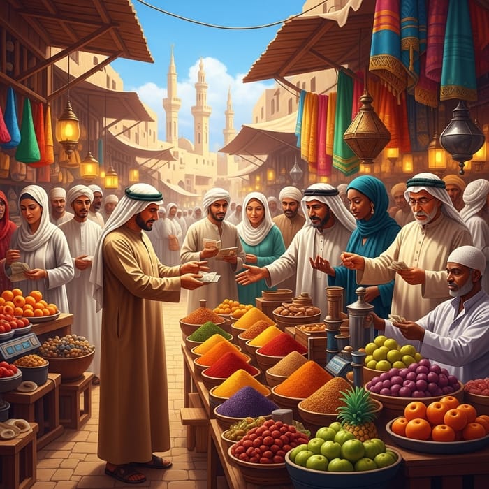 Vibrant Trading Scene at Traditional Middle-Eastern Market
