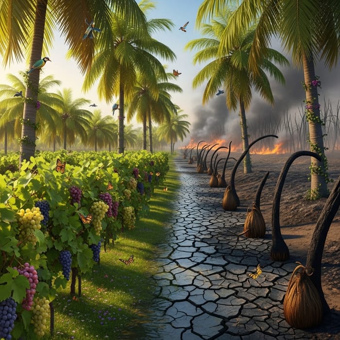 Paradise Scene: Palm Trees & Charred Rivers