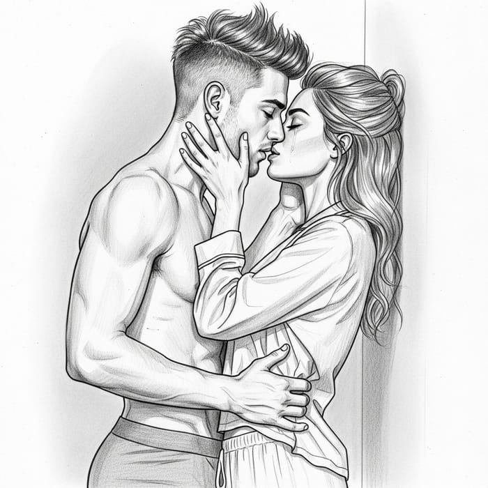 Tender Kiss Sketch | American Descent Couple
