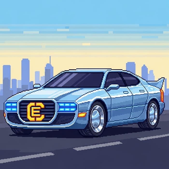 Cartoon Style Pixel Art of Volkswagen ID.7 | Futuristic Electric Saloon Car
