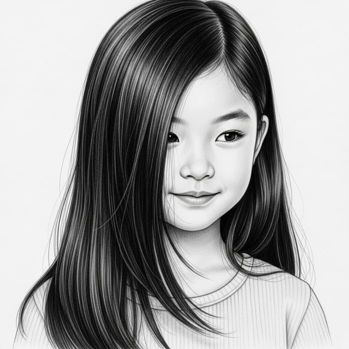 Realistic Pencil Portrait of Young Girl with Beautiful Hair Realistic Pencil Portrait of Young Girl with Beautiful Hair