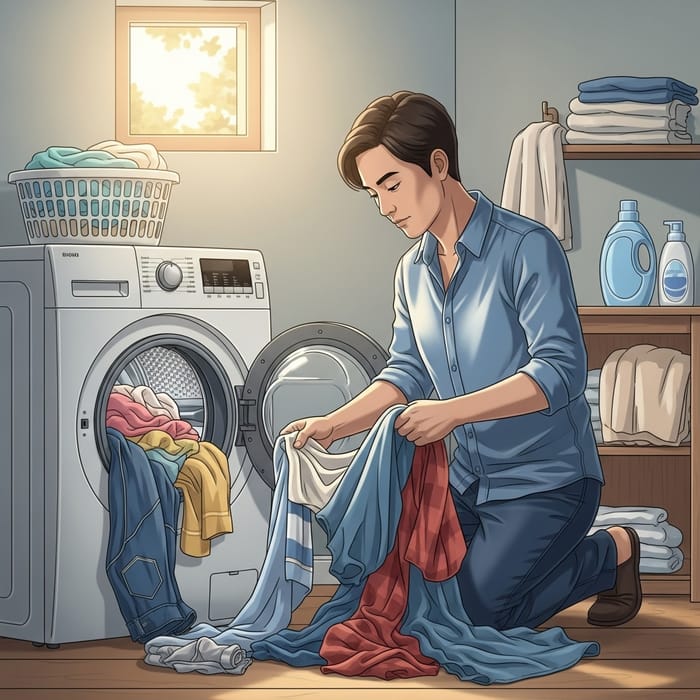 Removing Clothes from Washing Machine | Laundry Illustration