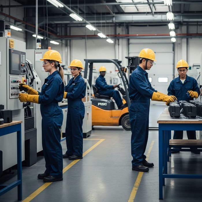 Diverse Workplace Safety at Factory: A Scene of Diligence and Teamwork