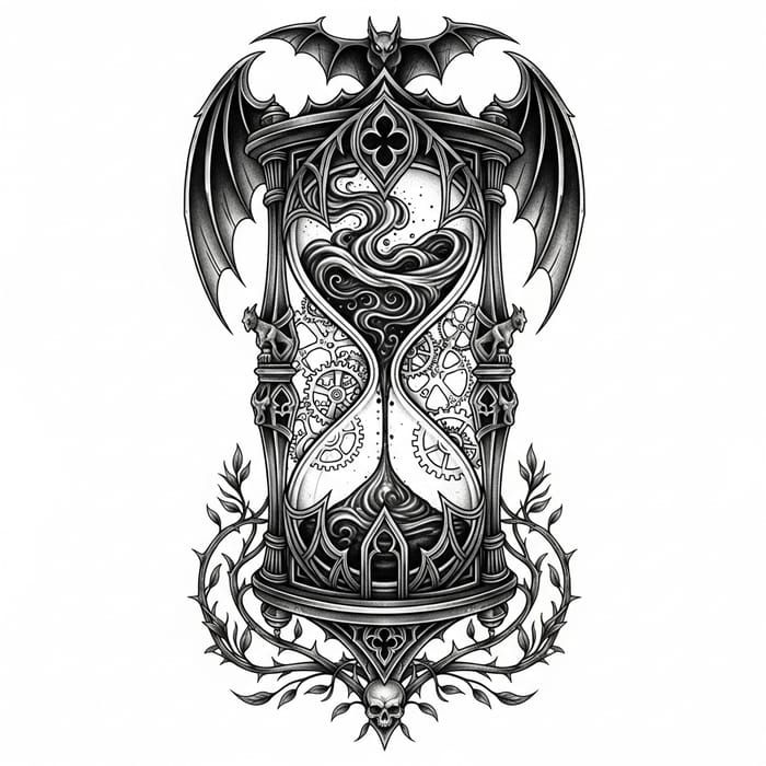 Mysterious Gothic Timer Blackwork Tattoo Mysterious Gothic Timer Blackwork Tattoo