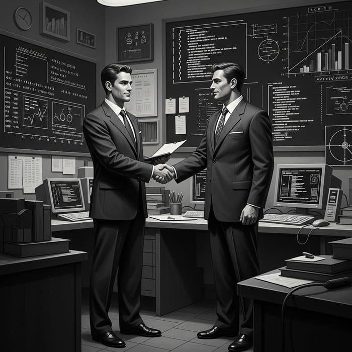Vintage Black-and-White Russian Men Technical Agreement