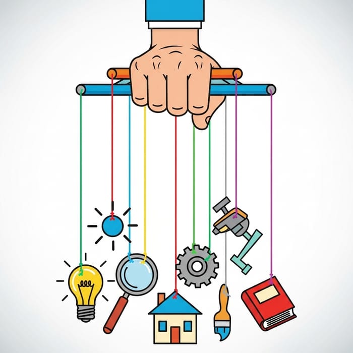 Create Control Clipart: Hand Grasping Marionette Strings Design Create Control Clipart: Hand Grasping Marionette Strings Design