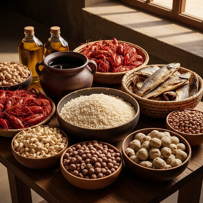 Native Foods Collection: Palm Oil, Crayfish, Dried Fish & More | Traditional Market Setup