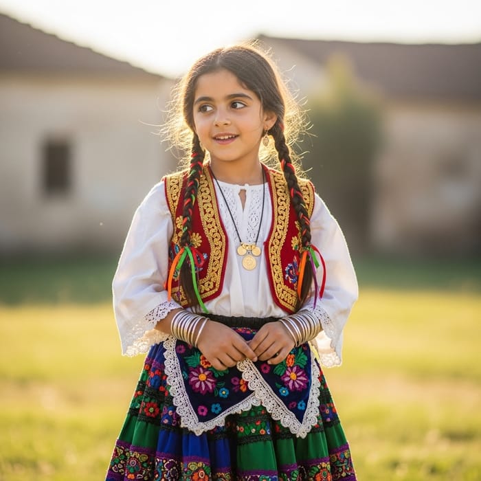Colorful Romani Girl in Bright Clothing
