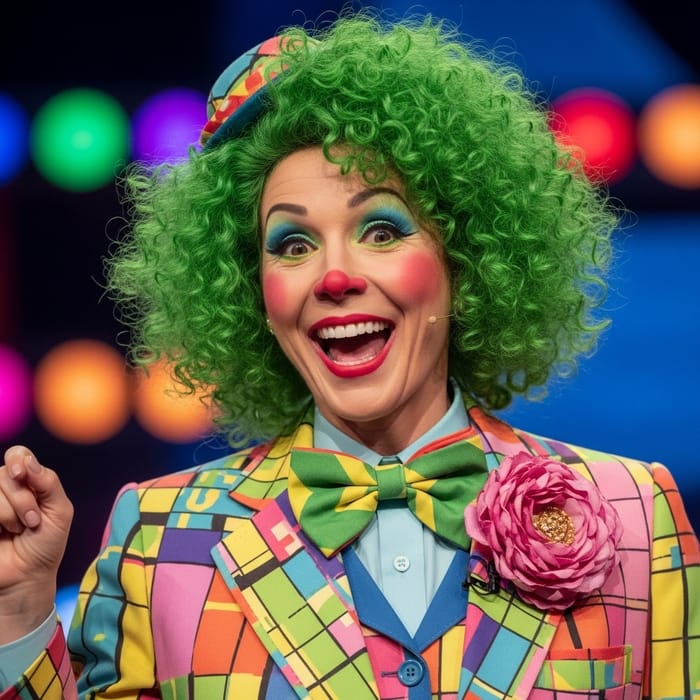 Vibrant Green-Haired Clown with Laura Bozzo's Face Vibrant Green-Haired Clown with Laura Bozzo's Face