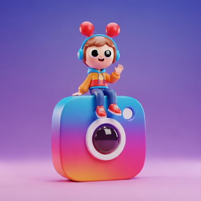 3D Illustration of Animated Character on Instagram Logo
