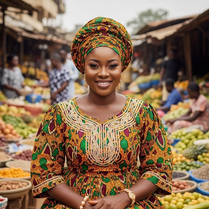 Beautiful Dark Ghanaian Lady in Vibrant Traditional Attire Beautiful Dark Ghanaian Lady in Vibrant Traditional Attire