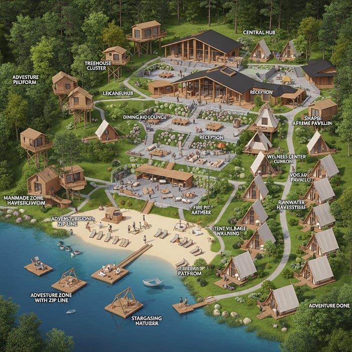 Luxury Glamping Resort with Forest Trail Inspiration | Exclusive Amenities & Sustainability Features Luxury Glamping Resort with Forest Trail Inspiration | Exclusive Amenities & Sustainability Features