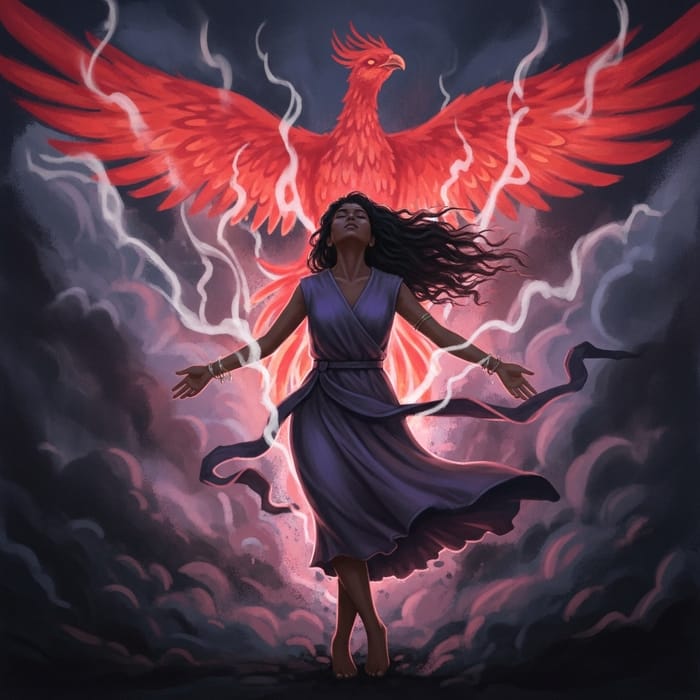 Dynamic Woman Transformation in Vibrant Colors | Phoenix-Inspired Dynamic Woman Transformation in Vibrant Colors | Phoenix-Inspired