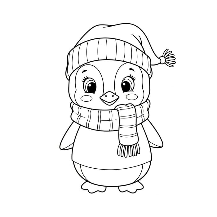 Cute Penguin Coloring Page - Classic Children's Book Style