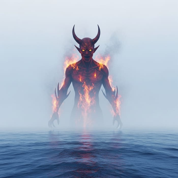 Demon Emerging from Smoke in the Middle of the Sea