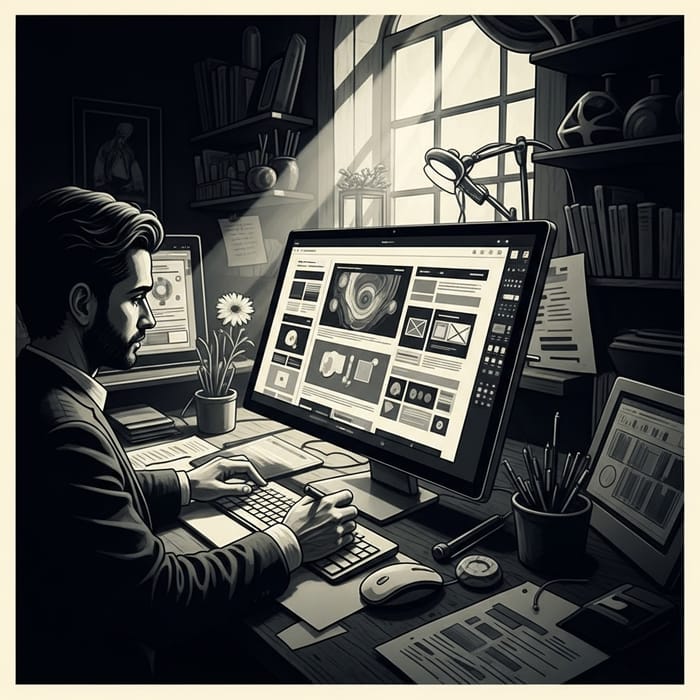 Vintage Design Process Poster with Chiaroscuro Light and Intricate Details Vintage Design Process Poster with Chiaroscuro Light and Intricate Details
