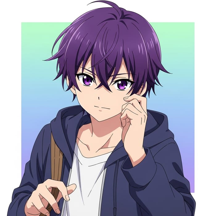 Inspiring Anime Boy with Purple Hair and Eyes | Artwork