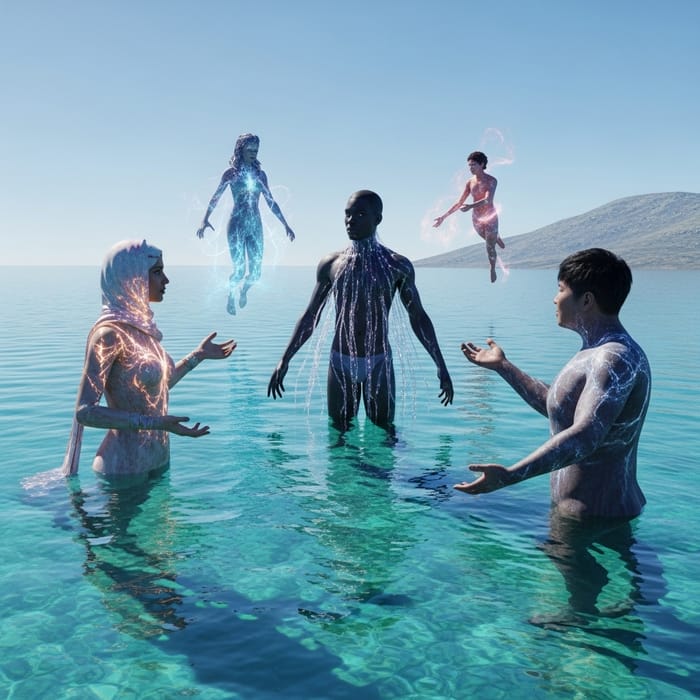 Other Worldly Beings Conversing Over Sea | Enigmatic Encounter