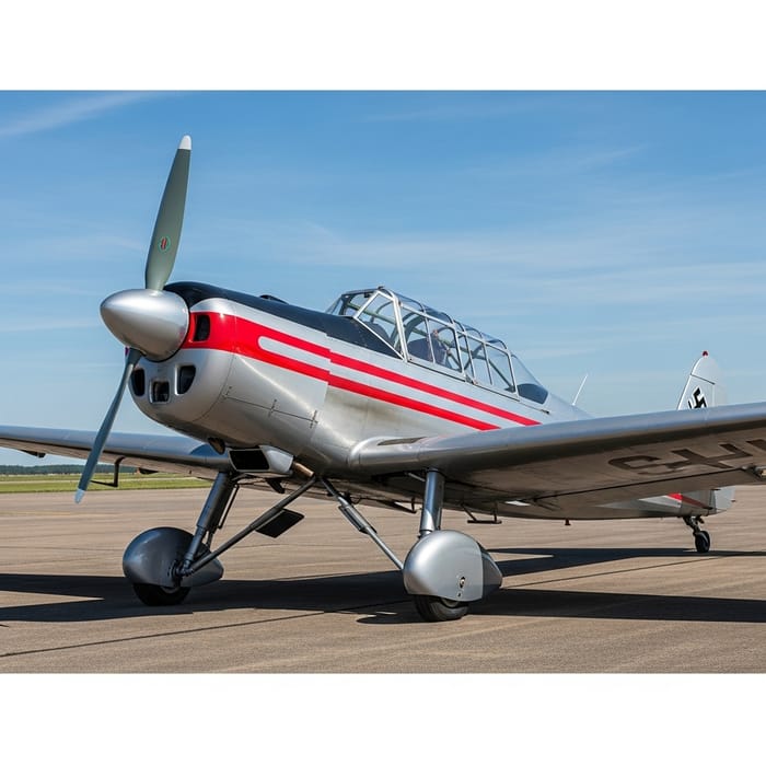 Detailed Draw Storch Airplane Image: Silver with Red
