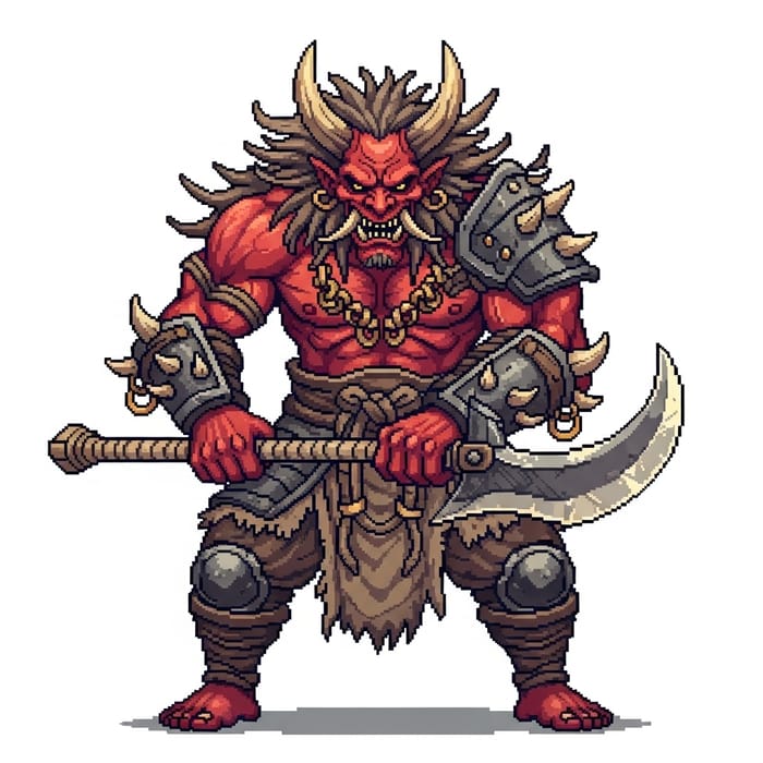 Pixel Art Male Oni with Glaive - Mythical Warrior Pixel Art Male Oni with Glaive - Mythical Warrior