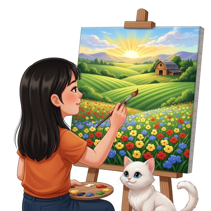 Sunrise Garden Painting in Countryside | Young Asian Artist