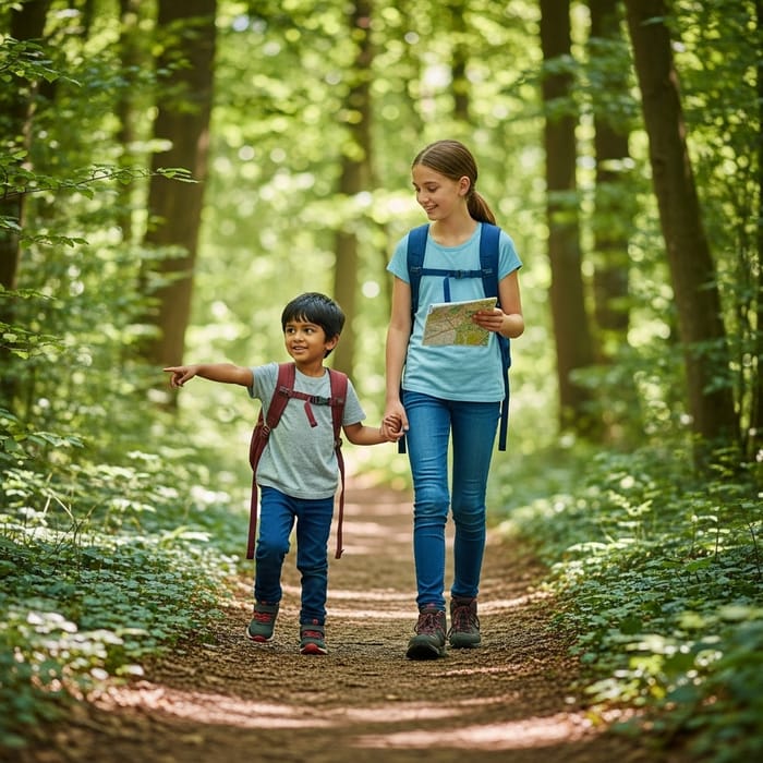 Adventurous Forest Trip: Sibling Duo Exploring Nature