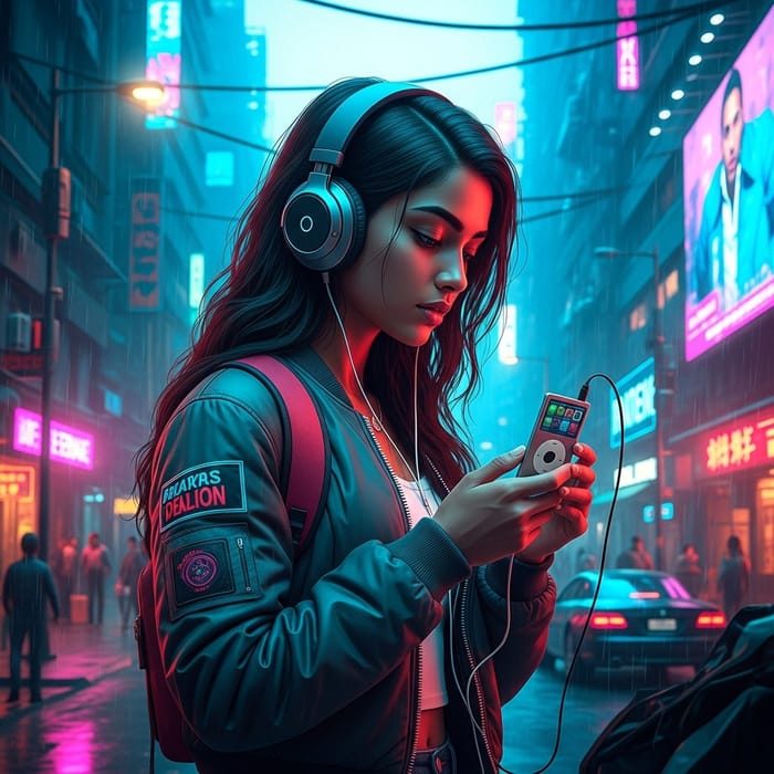 Futuristic Cyberpunk Cyber Girl Listening to iPod Music Player Futuristic Cyberpunk Cyber Girl Listening to iPod Music Player