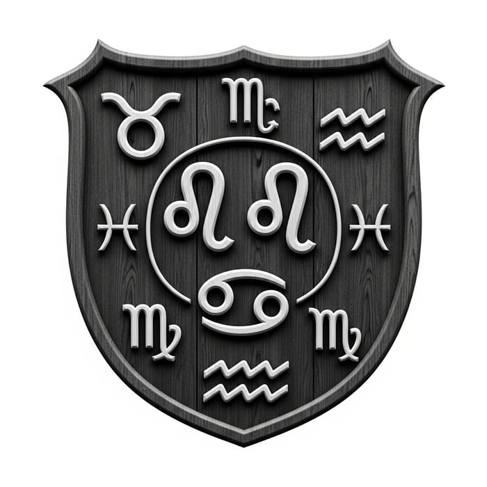 Zodiac Signs Family Crest | Monochrome Wood Carved Design Zodiac Signs Family Crest | Monochrome Wood Carved Design