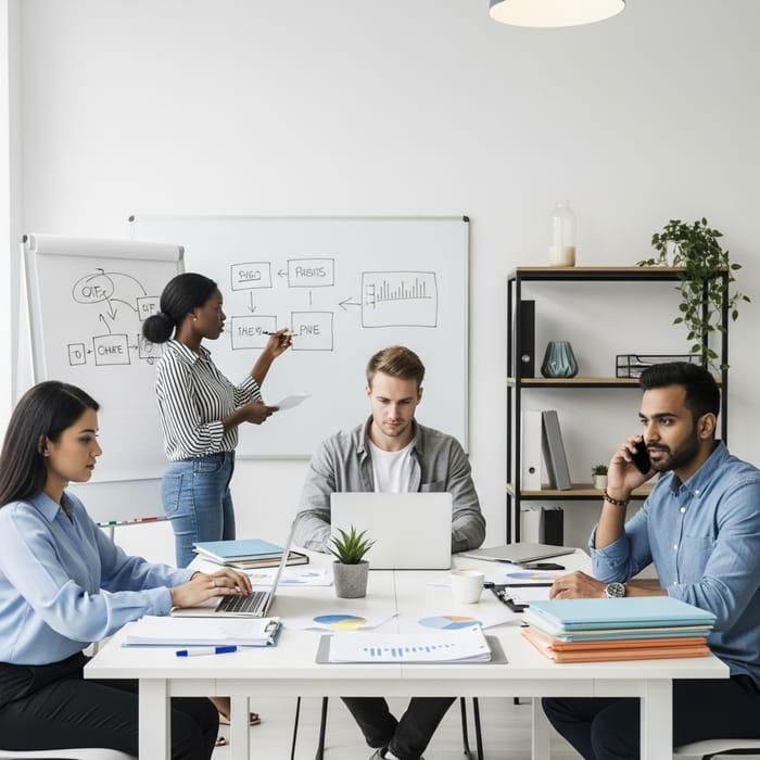 Modern Office Collaboration: Diverse Professionals at Work