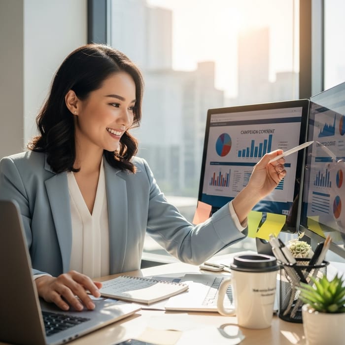 Young Asian Marketing Manager Working on Campaign - Portrait Photo