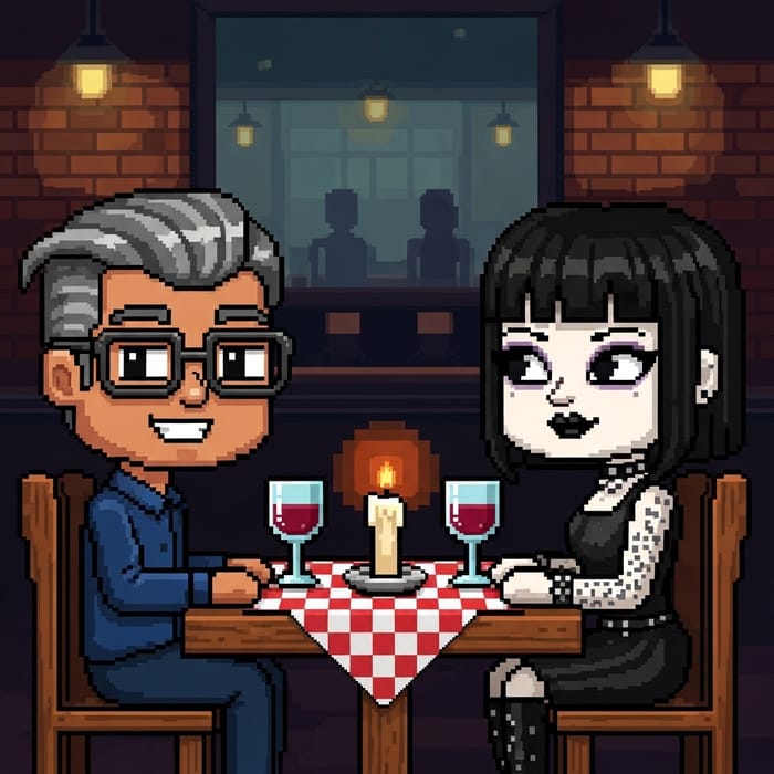 Pixel Art Date Scene: Guy Meets Goth Girl Pixel Art Date Scene: Guy Meets Goth Girl
