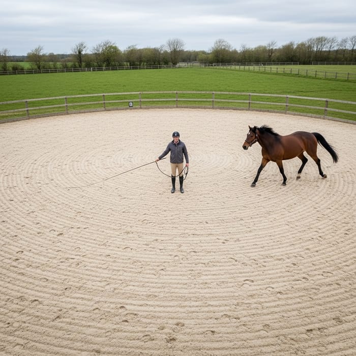 Aerial Round Training Ring with Spiraling Horse Trainer