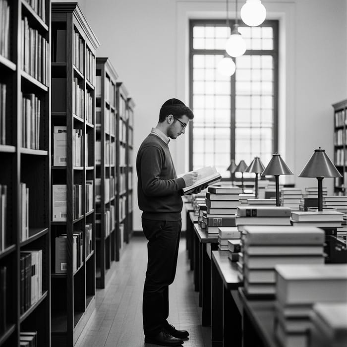 Young Jewish Man Studying Intensely in Library Young Jewish Man Studying Intensely in Library
