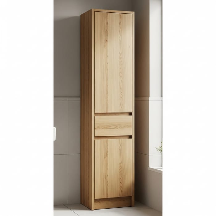 Tall Oak Columnar Cupboard - Bathroom Nook Storage Solution Tall Oak Columnar Cupboard - Bathroom Nook Storage Solution