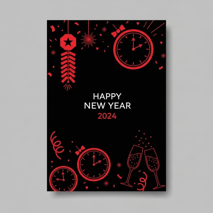 Chic Black and Red New Year 2024 Card by Company Chic Black and Red New Year 2024 Card by Company