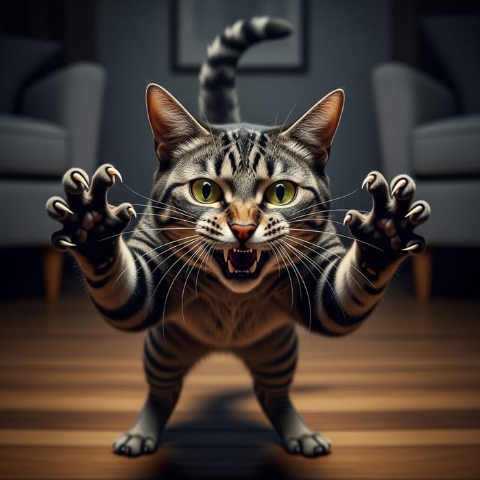 Disturbed Cat: Intense Gaze of a Psychopathic Feline