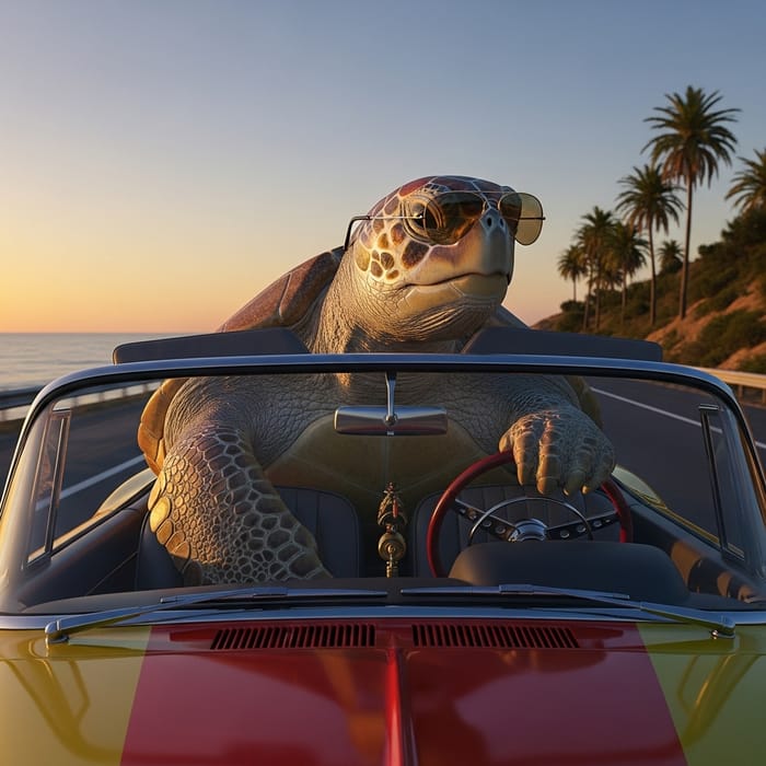 Turtle in Car - Adorable Scene