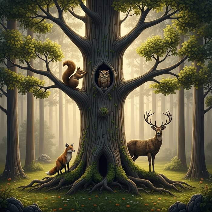Enchanted Forest Animals and Mystical Trees