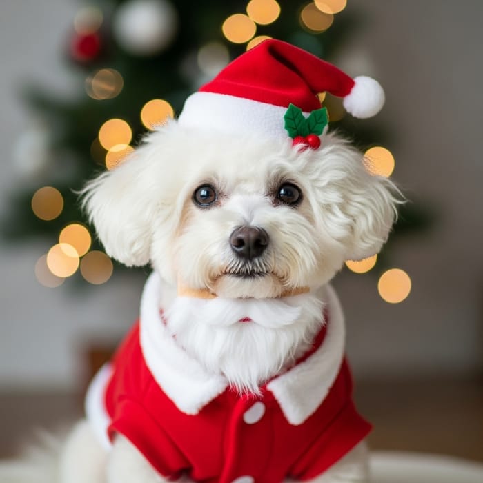 Cute Bichon Frise Dog in Christmas Outfit Cute Bichon Frise Dog in Christmas Outfit