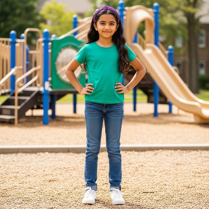 Cute 12-Year-Old Girl with Beautiful Long Brown Hair