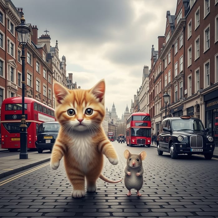 Cat and Mouse Walking Through London Streets Cat and Mouse Walking Through London Streets