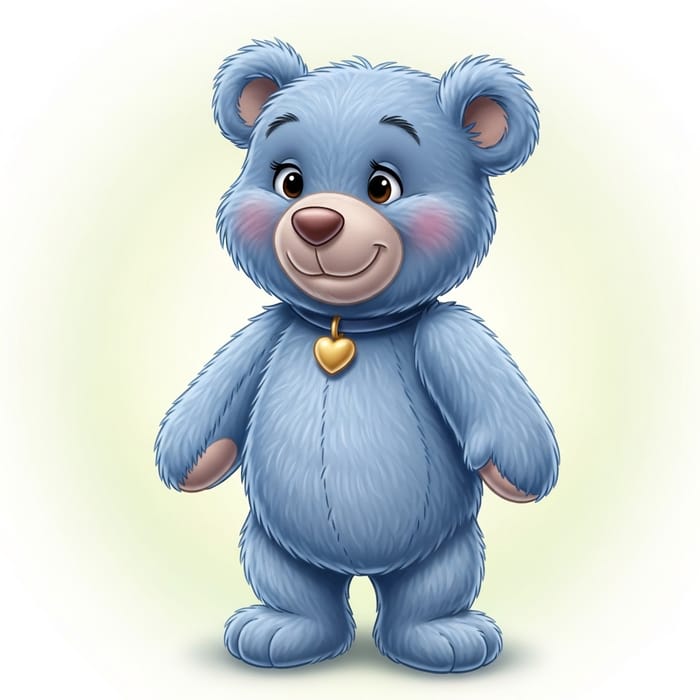Cute Blue Teddy Bear Smiling Illustration with Disney Charm