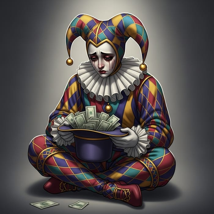 Melancholic Jester Holding Money Hat | Colorful Costume Melancholic Jester Holding Money Hat | Colorful Costume