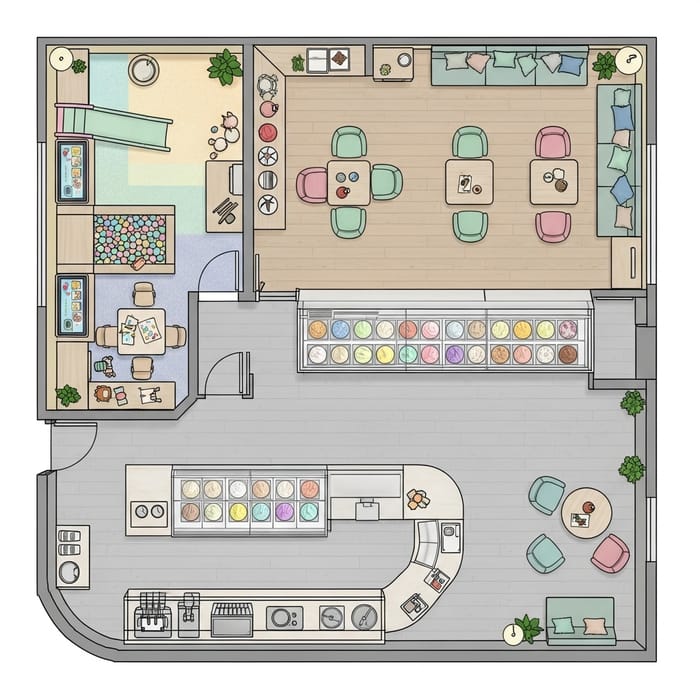 Ice Cream Store and Head Office Floor Plan Design