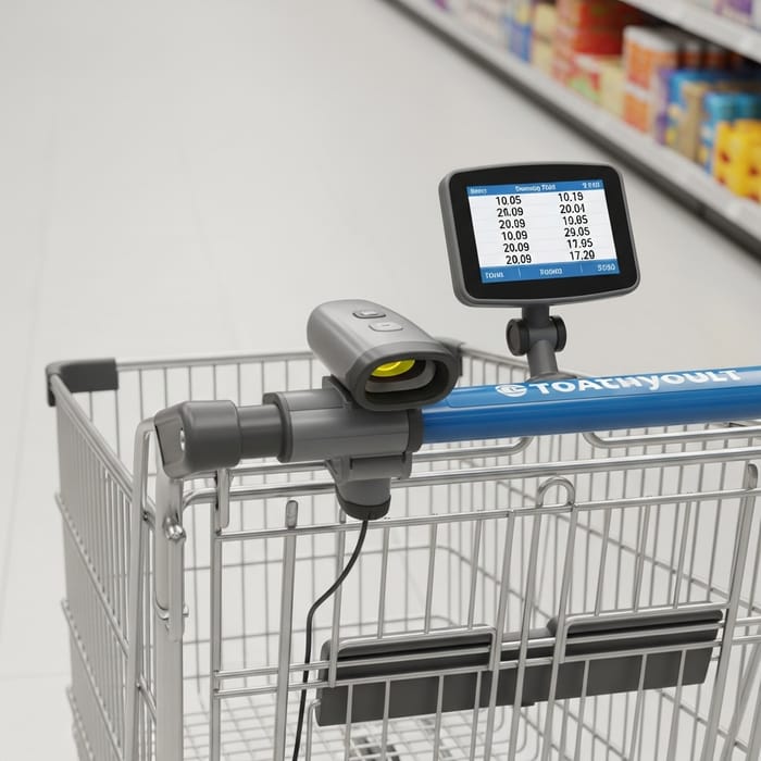 Smart Grocery Trolley with Barcode Scanner & Real-Time Cost Display Smart Grocery Trolley with Barcode Scanner & Real-Time Cost Display