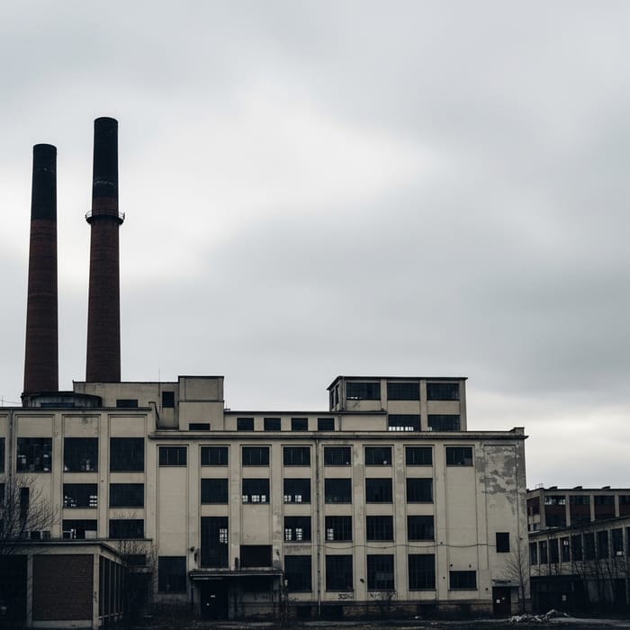 Minimalistic Abandoned Factory in Urban Landscape Minimalistic Abandoned Factory in Urban Landscape